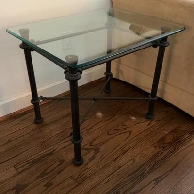 Sale Photo Thumbnail #16: Ethan Allen Black Wrought Iron End Table with Glass Top - 29” x 28” Price per Piece

