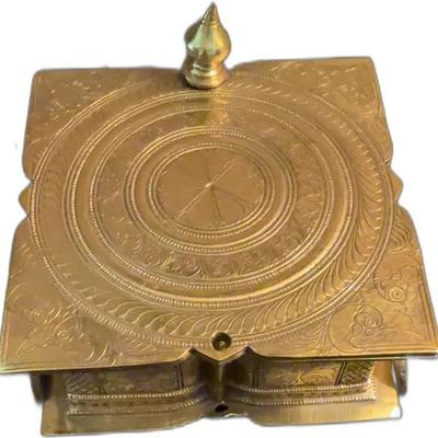 Sale Photo Thumbnail #20: Vintage Wheeled Brass Box with Intricate Carvings
