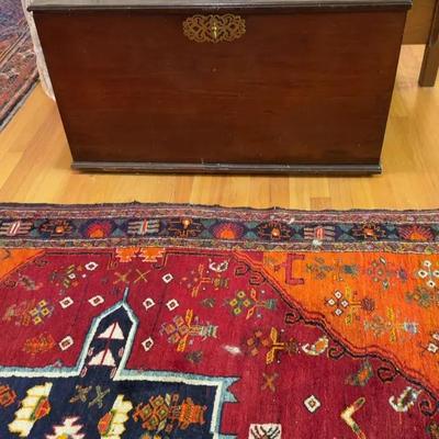 Sale Photo Thumbnail #84: Antique Wooden Chest with Brass Hardware - W37” x D21” x H19”
