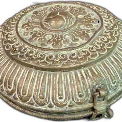 Sale Photo Thumbnail #117: Antique Handmade Lidded Inscribed Container from Nepal
