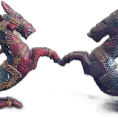 Sale Photo Thumbnail #73: Pair Antique Indian Processional Wooden Horses
