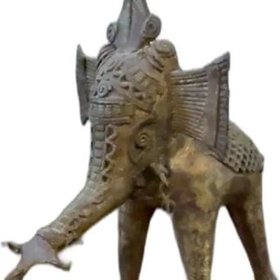 Sale Photo Thumbnail #118: Vintage Tribal India Cast Bronze Dhokra Bastar Elephant - 7” Tall
