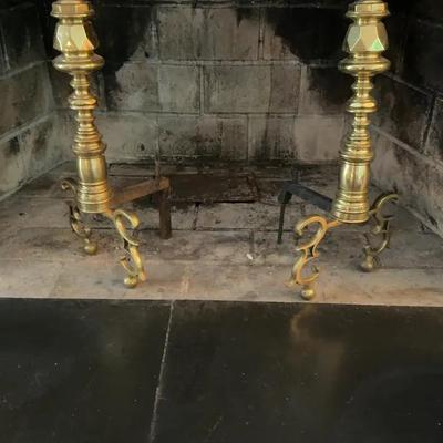 Sale Photo Thumbnail #27: Vintage Brass Fireplace Andirons Set
