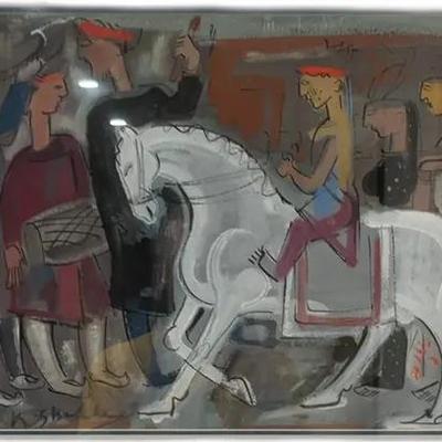Sale Photo Thumbnail #59: Vintage Indian Painting - Man on Horseback
