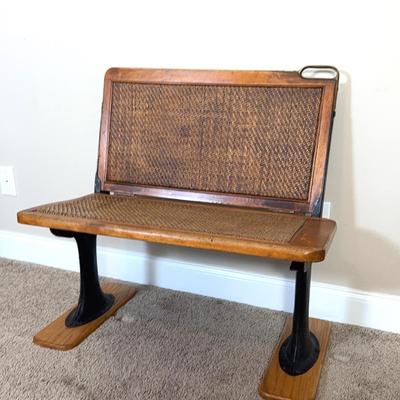 Vintage Wood Rattan Bus Bench