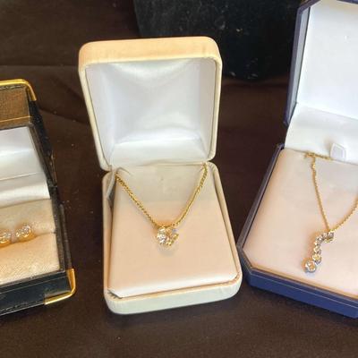CZ Heart Necklace, Journey of Life Pendant Necklace and Faux Diamond Earrings