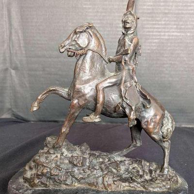 Frederic Remington “Scalp” Bronze Sculpture on Stone Base