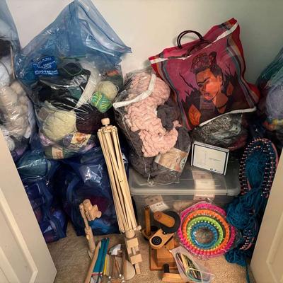 Extensive Yarn Collection with Knitting & Crochet Tools
