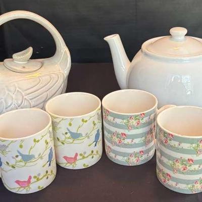 Teapot Duo with Queens by Churchill Floral & Bird Mugs