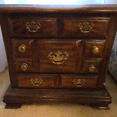 Vintage Wooden Nightstand with Brass Pulls