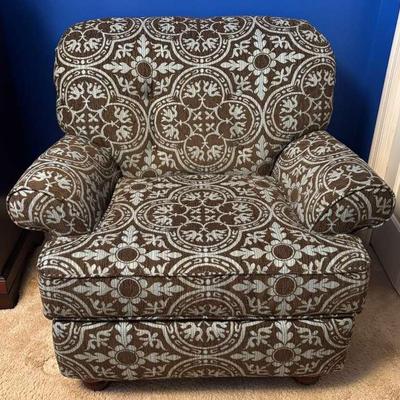 Oversized Upholstered Armchair in Brown & Blue
