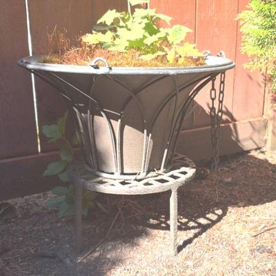 Outdoor Flared Iron Planter with Stand, Classic Design
