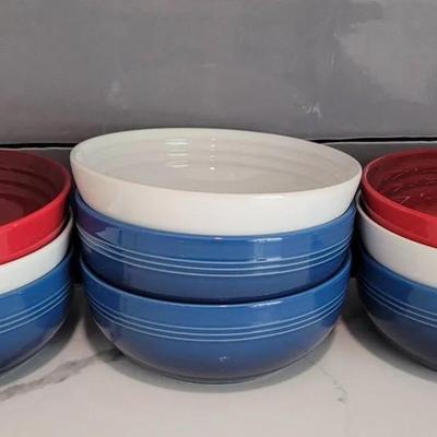 Le Creuset Bowls Red, White, and Blue 