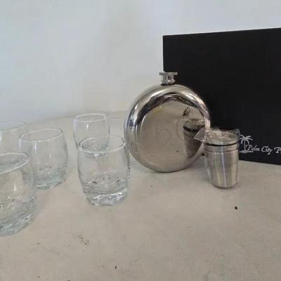 Palm City Flask And Shot Glasses