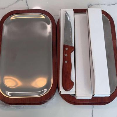 Brookstone Stainless/Wood Service and Knives 