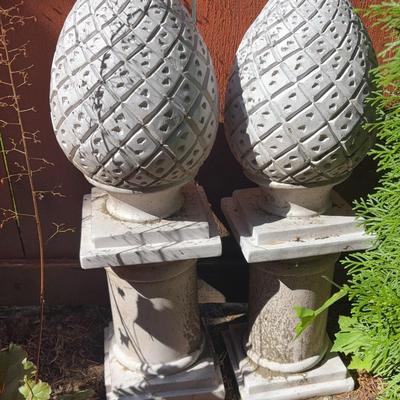 Pinecone Garden Finials on Pedestals