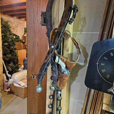 Horse hames and sleigh bells, cow bells and horse bits