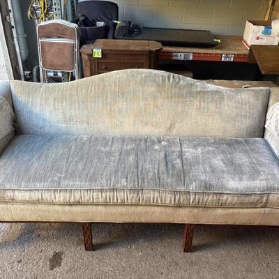 Sale Photo Thumbnail #79: 83 – Vtg Sky Blue Velvet Couch