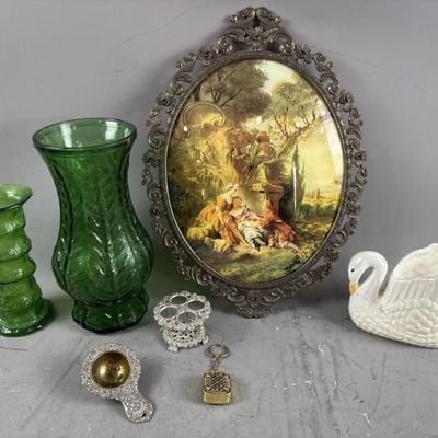 Sale Photo Thumbnail #21: 25 – Framed Courtly Couple, Lipstick Holder & More