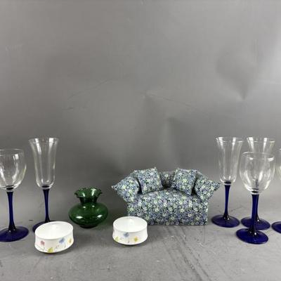 Sale Photo Thumbnail #16: 20 – French Cobalt Glasses & Vtg Decor