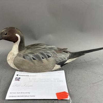 Sale Photo Thumbnail #11: 7 – Signed Hand Carved Ken Krum Duck Decoy