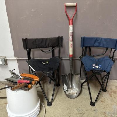 Sale Photo Thumbnail #30: 34 – Folding Quik Seats, Round Point Shovel & Tools