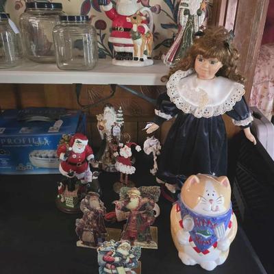 Christmas decor, dolls, etc.