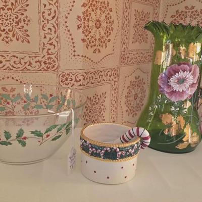 Antique hand painted green pitcher