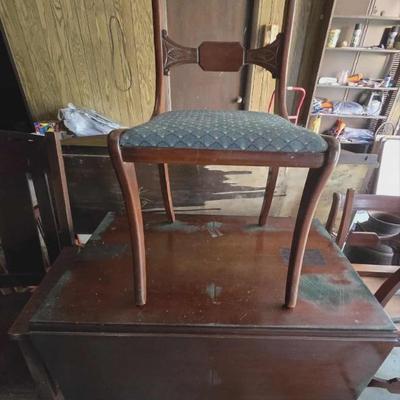 Vintage Drexel Duncan Fife style drop leaf table w/ 6 chairs. Lammert's Furniture
