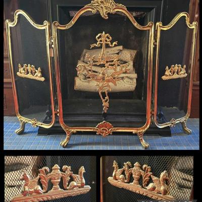 Mid-Century brass fireplace screen