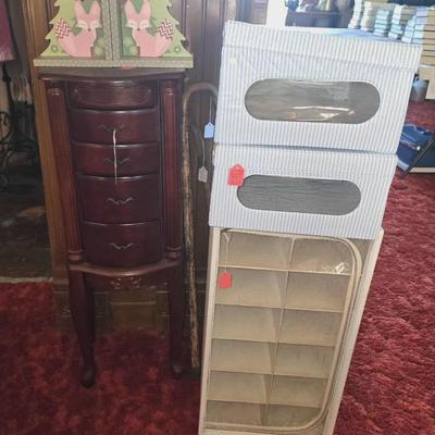 Modern jewelry cabinet.
Vintage shoe cubby