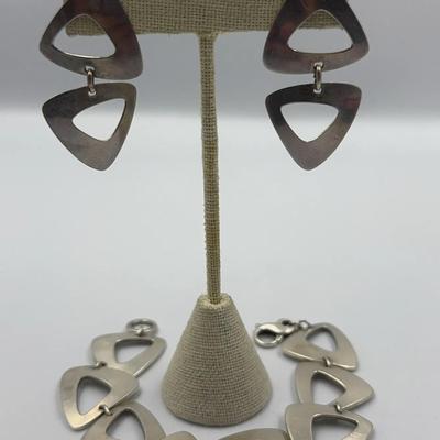 Artist Signed Matching Sterling Bracelet and Earrings 