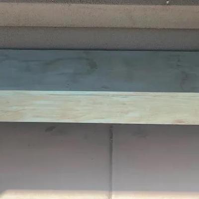 Cute Wooden Outdoor Bench with Light Bluish/Green Stain
