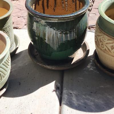 Four Ceramic Pots - Green Hues 
