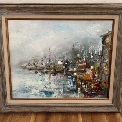 Original Oil Painting By Van Gores - Wharf Scene