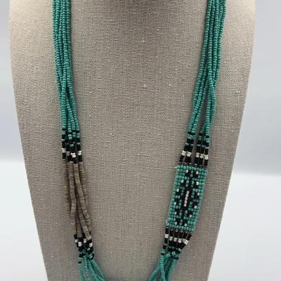 Beautiful Navajo Turquoise And Heishi Beaded Necklace With Sterling Clasp