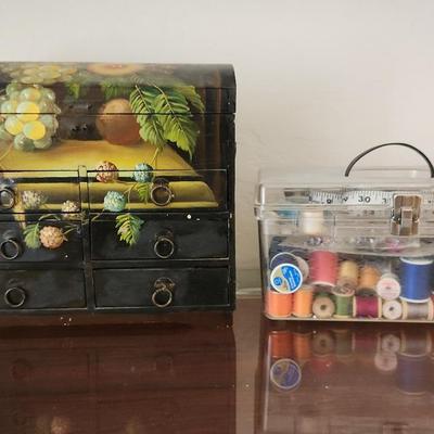 Vintage Sewing Chest and Sewing Supplies 