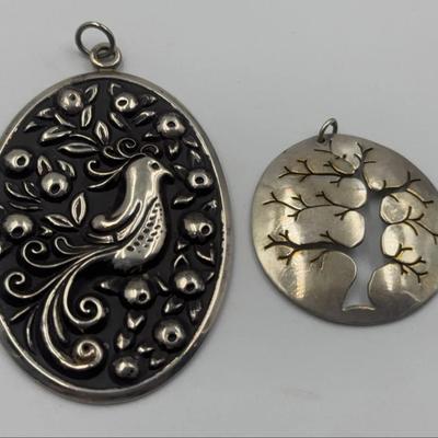 Intricate Sterling Pendants - Bird (International Sterling) and Tree (Hopi Artist Signed)