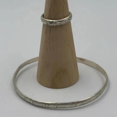 Etched Sterling Bracelet And Ring