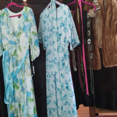 Women's Dresses With Faux Mink Shawl, Belts