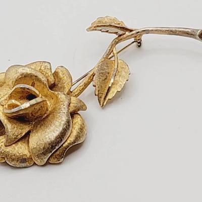 Large Gold Tone Floral Rose Pin 
