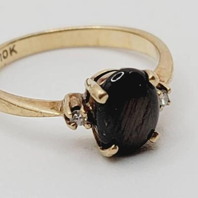 10k Yellow Gold Tigers Eye Ring with Diamond Accent Sz 5.5 