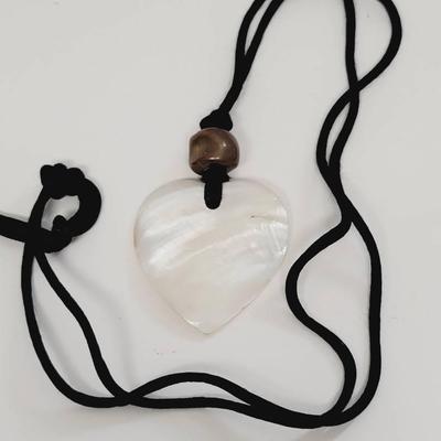 Mother of Pearl Carved Heart Necklace on Cord