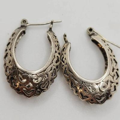 Sterling Heart Scroll Pierced Earrings 925 Silver