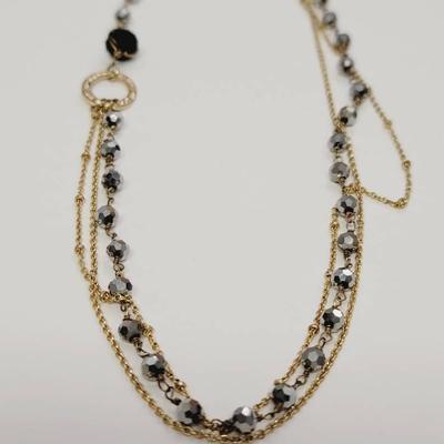 3 Strand Gold Tone Faceted Bead Necklace 