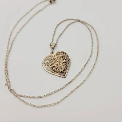Sterling Filigree Heart Pendant Necklace 925 Silver