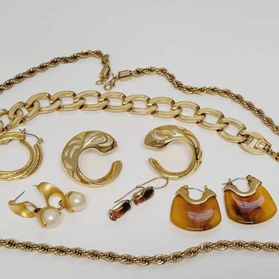 Gold Tone Earrings Bracelet and Necklace Costume Jewelry Lot