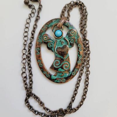 Southwest Antiqued Copper Angel Heart Necklace 