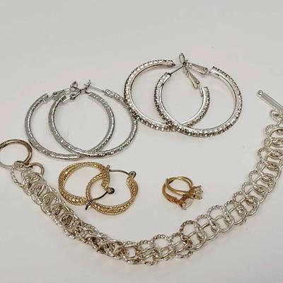 Circle Hoop Earrings and Bracelet Lot - Gold and Silver Tone 