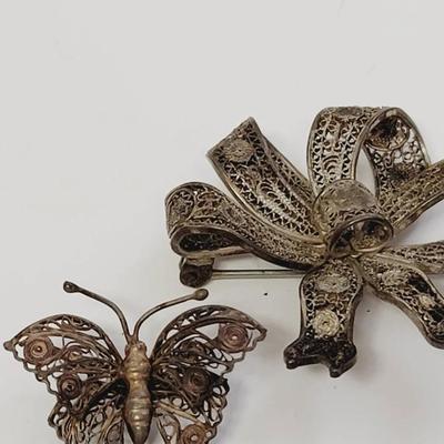 Chinese Filigree Vintage Pins Bow and Butterfly